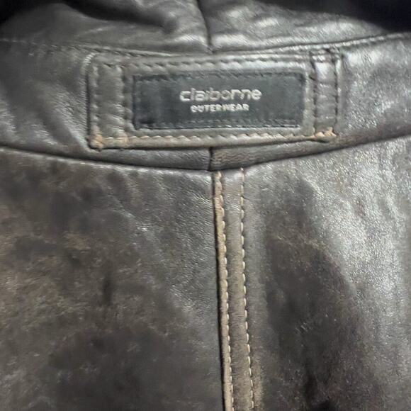 Vintage Brown Leather Bomber Large Full Zip Jacket Dad 80s 90s Distressed Heavy - Picture 15 of 15